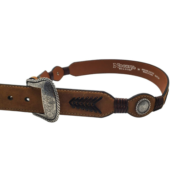 Nocona Tan Brown Leather Western Belt Braided Concho Silver Tooled Buckle Sz 26 - Picture 3 of 12